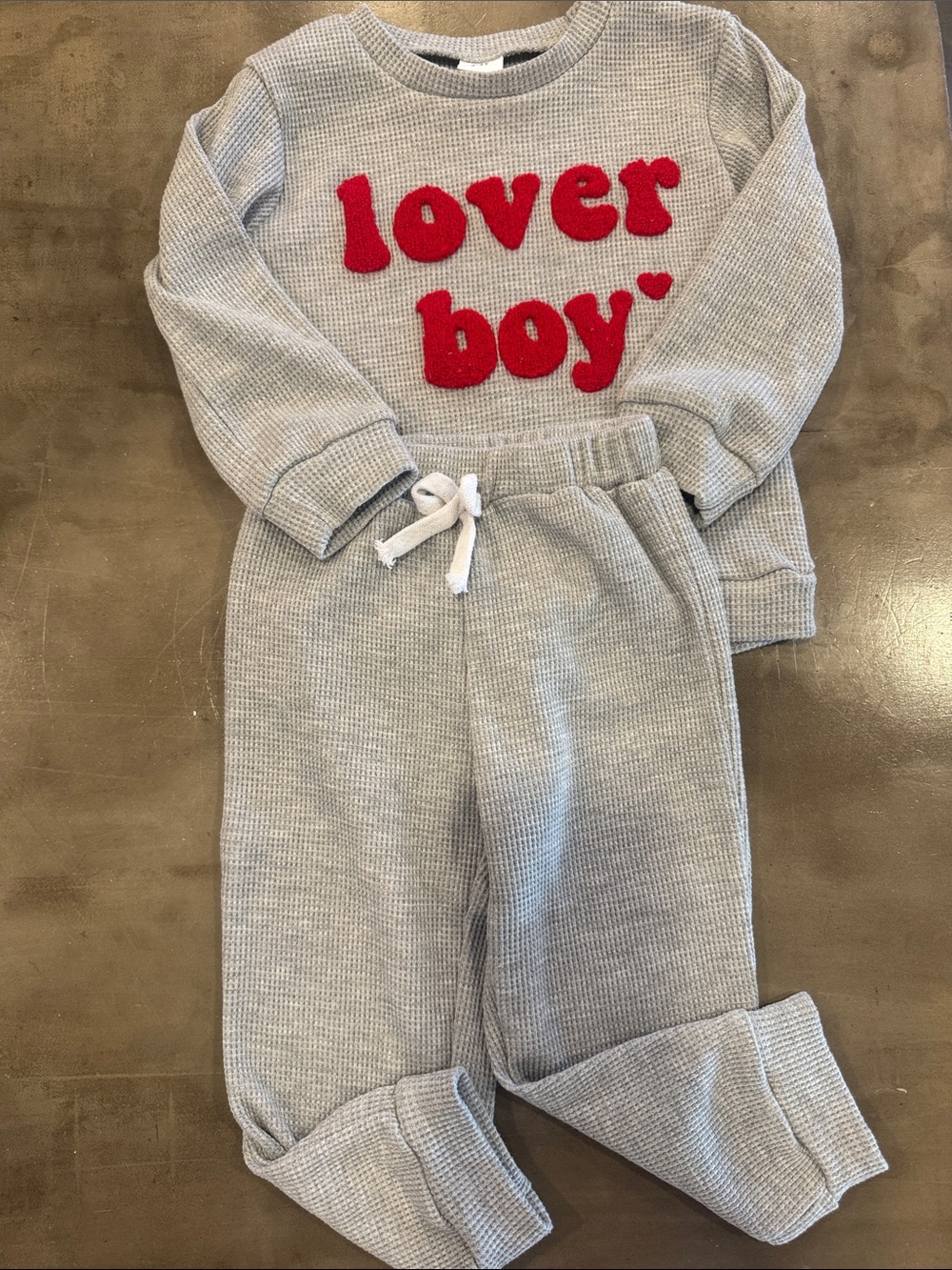 Kids Gray Waffle Knit Bottoms - Lover Boy Set